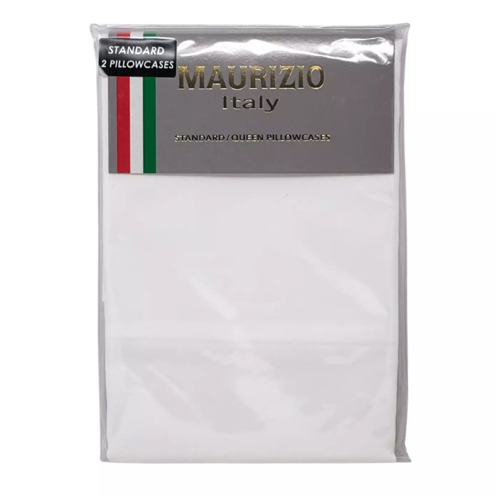 MAURIZIO Made in Italy Set of 2 White STANDARD Queen Cotton Sateen Pillowcases
